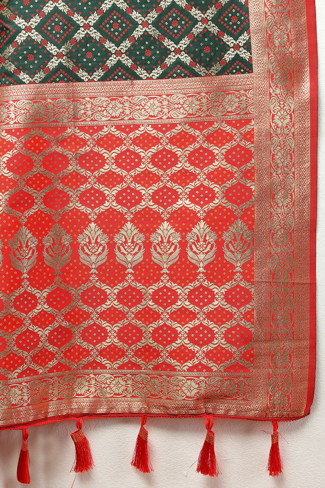 Lorenvalley Fashion Green & Red Patola Silk Woven Design Meenakari Weaving Saree - Distacart