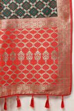 Thumbnail for Lorenvalley Fashion Green & Red Patola Silk Woven Design Meenakari Weaving Saree - Distacart