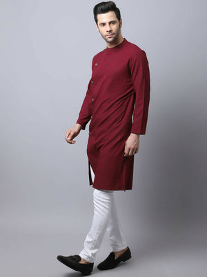 Even Apparels Maroon Pure Cotton Sherwani Kurta With Asymetrical Cut - Distacart