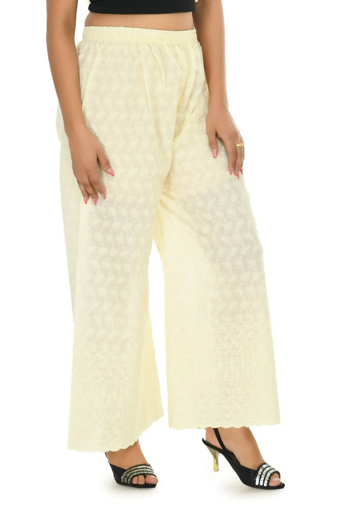 Mominos Fashion Moeza Cotton Off White Chikan Work Palazzo