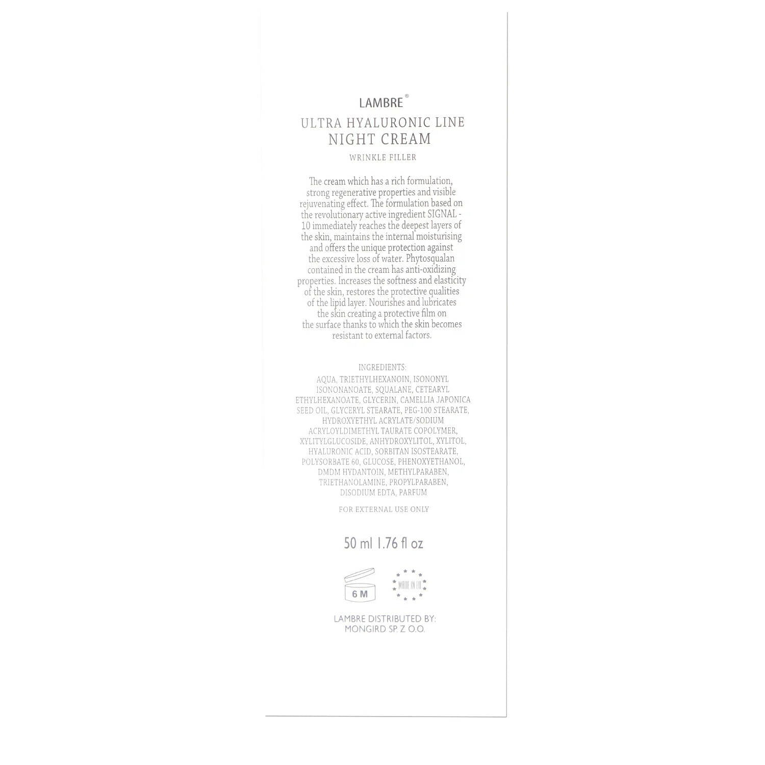 Lambre Ultra Hyaluronic Line Night Cream Wrinkle Filler - Distacart