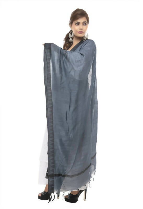 Mominos Fashion Moeza Cotton Black Temple Border Gray Dupatta - Distacart