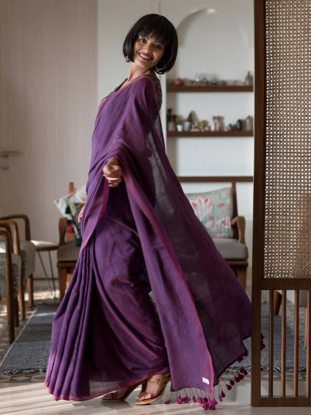 Suta Purple Solid Cotton Blend Saree - Distacart