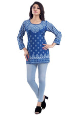 Thumbnail for Snehal Creations Royal Blue Faux Crepe Short Kurti Tunic Top