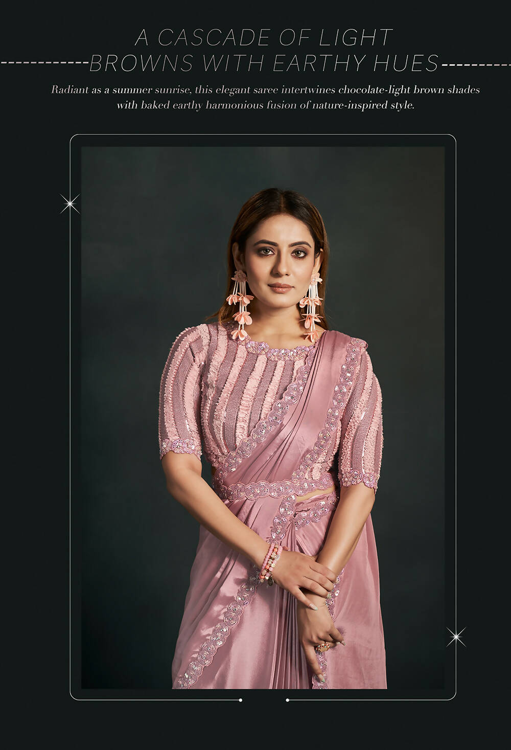 Peach Silk Crepe Georgette Cord Sequence & Thread Embroidered & Stone Work Saree - Moh-Manthan Royal Enigma - Distacart