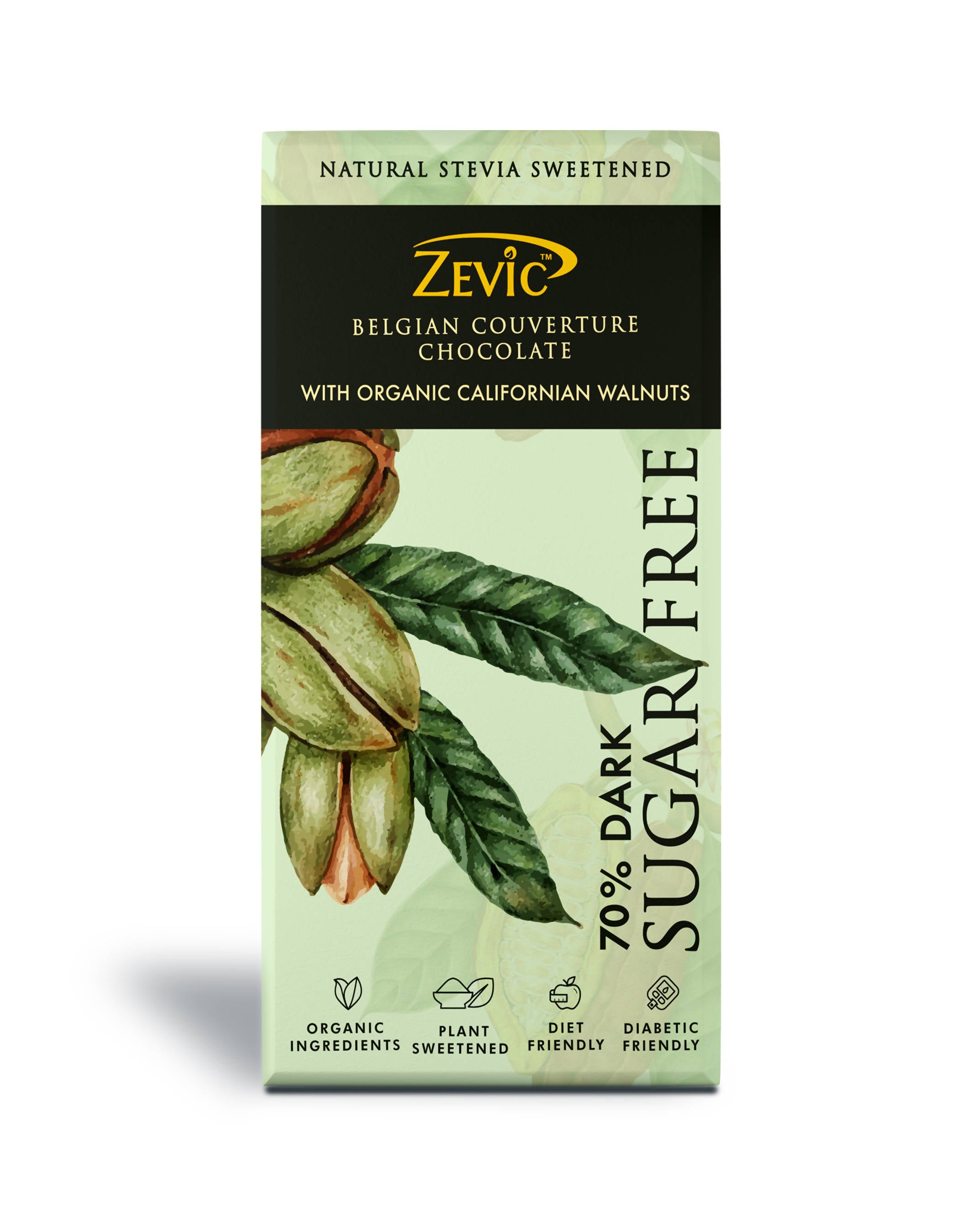 Zevic 70% Dark Belgian Couverture Chocolate with Organic Californian Walnuts