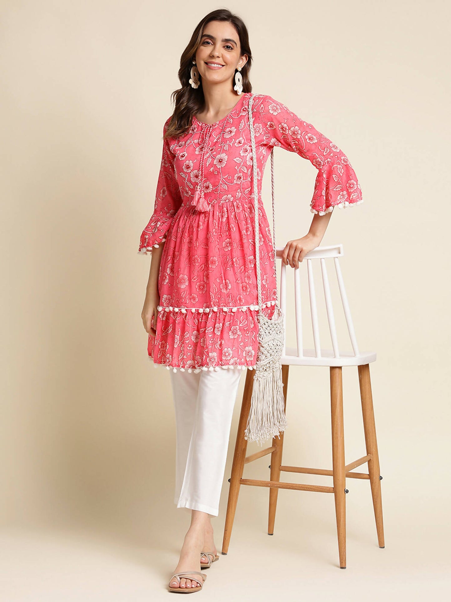 Pink Cotton Floral Printed Top - Himanshi - Distacart