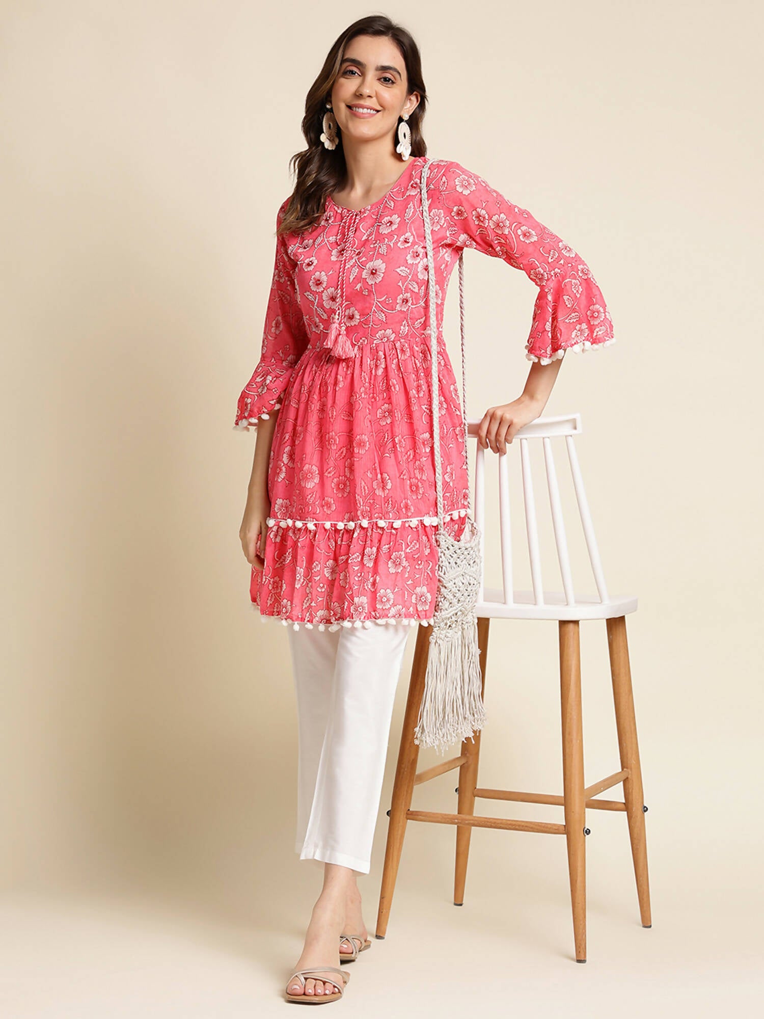 Pink Cotton Floral Printed Top - Himanshi - Distacart