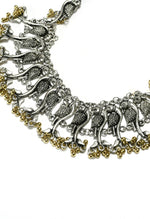 Thumbnail for Mominos Fashion Johar Kamal Oxidised Silver-Plated Brass Finish Peacock Choker For Women (Silver/Golden) - Distacart