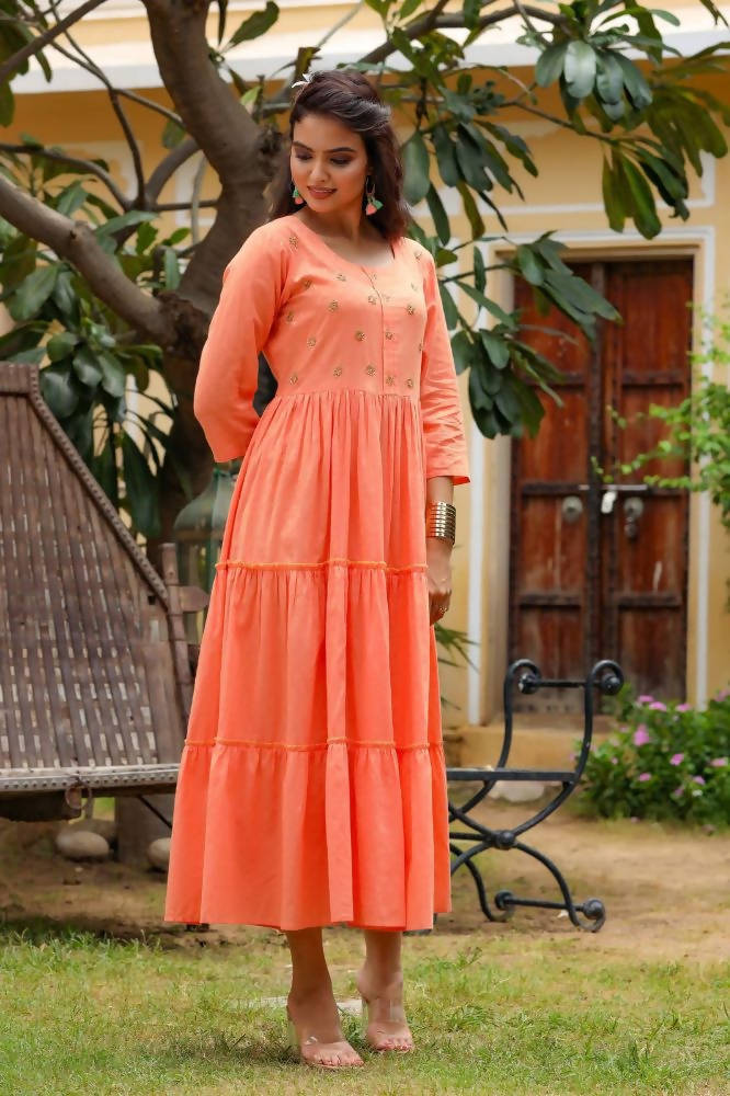 Yufta Peach Cotton Dobby Dress