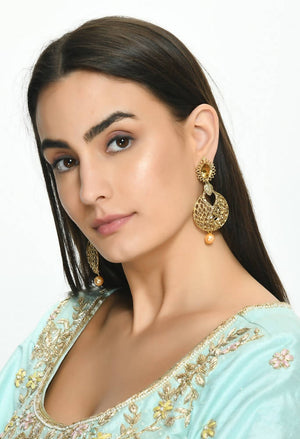 Tehzeeb Creations Beautiful Golden Plated Earrings With Kundan And Pearl