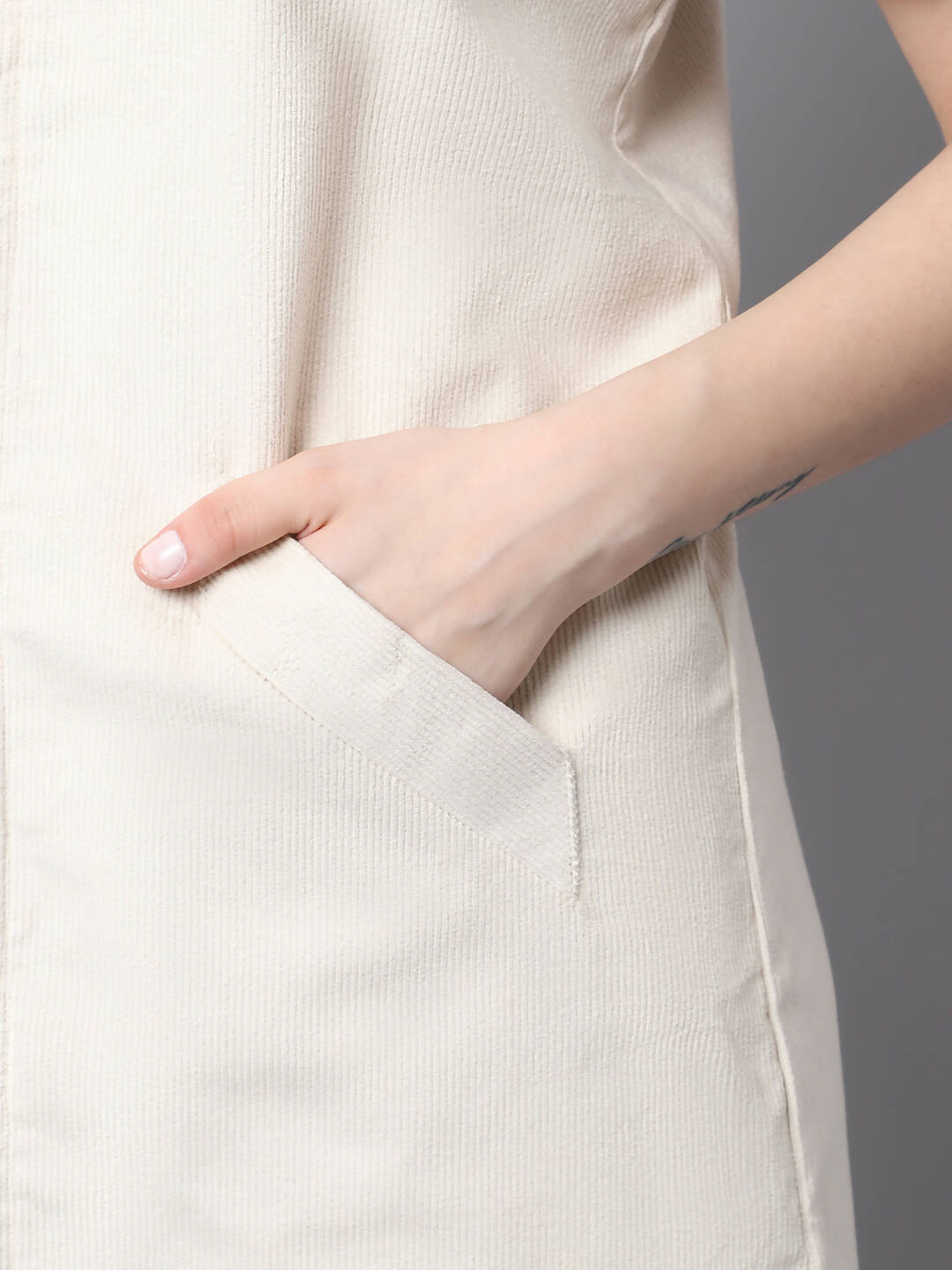 Even Apparels White Polywool Open Front Corduroy Women's Long Coat - Distacart