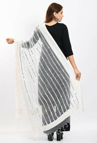 Thumbnail for Mominos Fashion Moeza Women's Orgenza Mirror Stripe Thread Work White Dupatta - Distacart