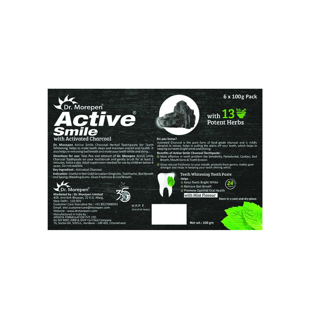 Dr. Morepen Active Smile Charcoal Toothpaste with Bamboo Brush - Distacart