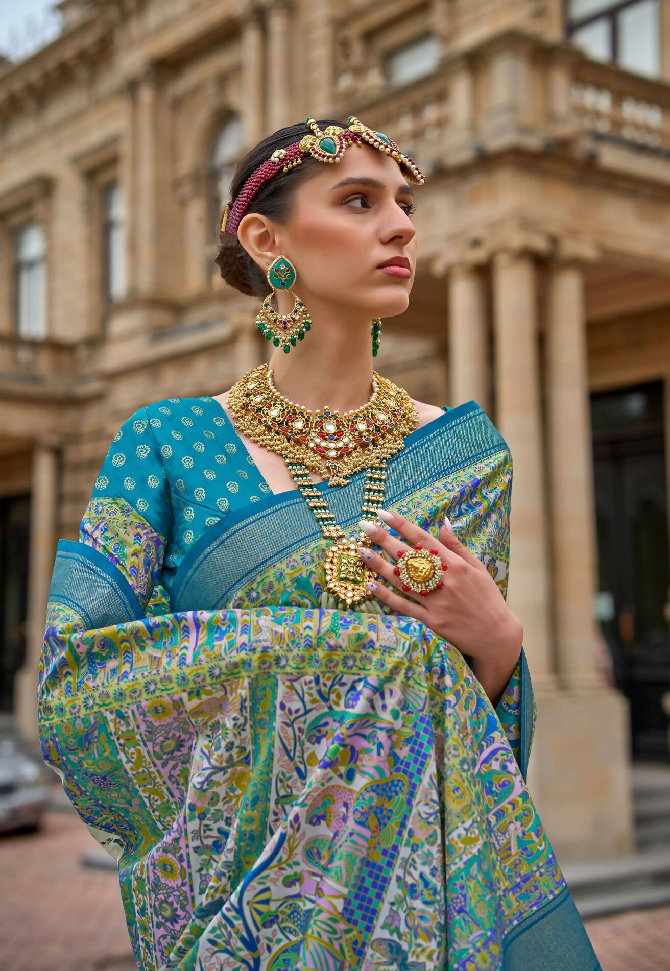 Keppel Blue & White Superior V.P.Silk Woven Printed Patola Silk Saree - Rewaa Milano - Distacart