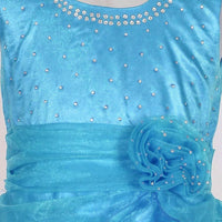 Thumbnail for Asmaani Baby Girl's Sky Blue Satin Knee Length Frock (AS-DRESS_22142) - Distacart