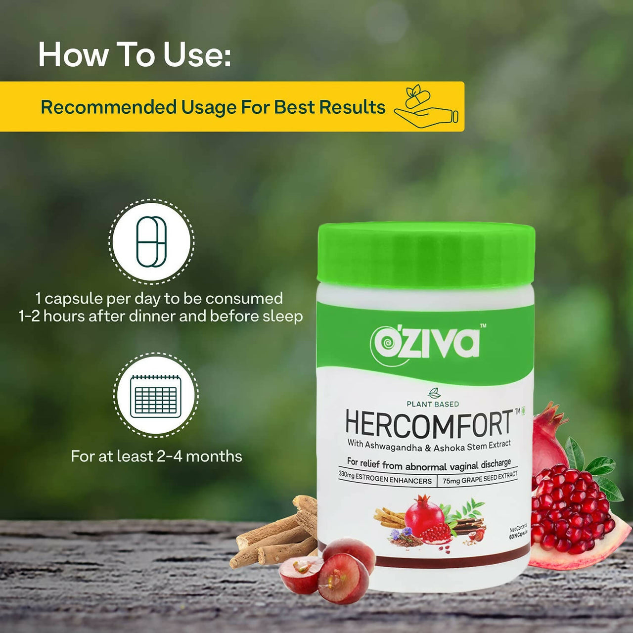 OZiva Plant Based HerComfort with Ashwagandha, Flax Seeds & Ashoka Stem Extracts Capsules - Distacart