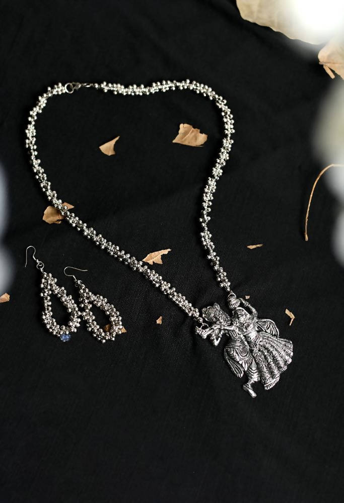 Tehzeeb Creations Oxidised Necklace And Earrings With Radha Krishna Design