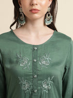 Thumbnail for Green Chinon Silk Embroidered Straight Kurta with Trouser & Dupatta - Salimar - Distacart