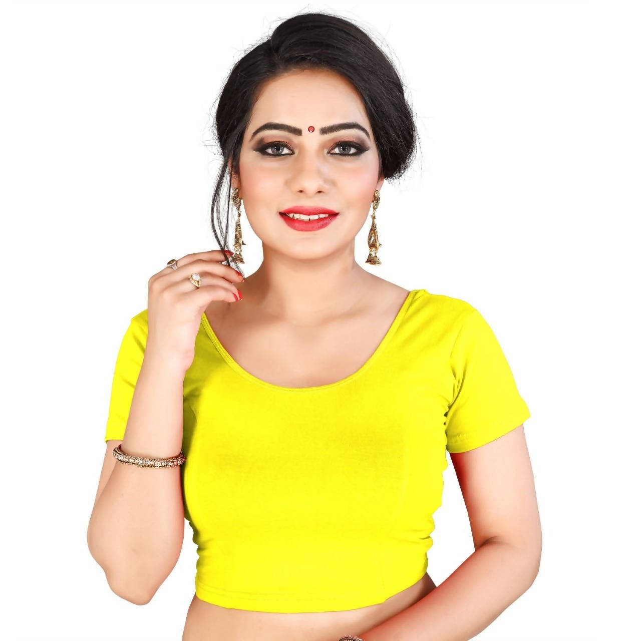 Vamika Yellow Lycra Plain Blouse - Distacart