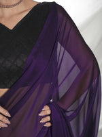 Thumbnail for Purple Organza Solid Saree With Unstitched Blouse Piece - Shanaya - Distacart