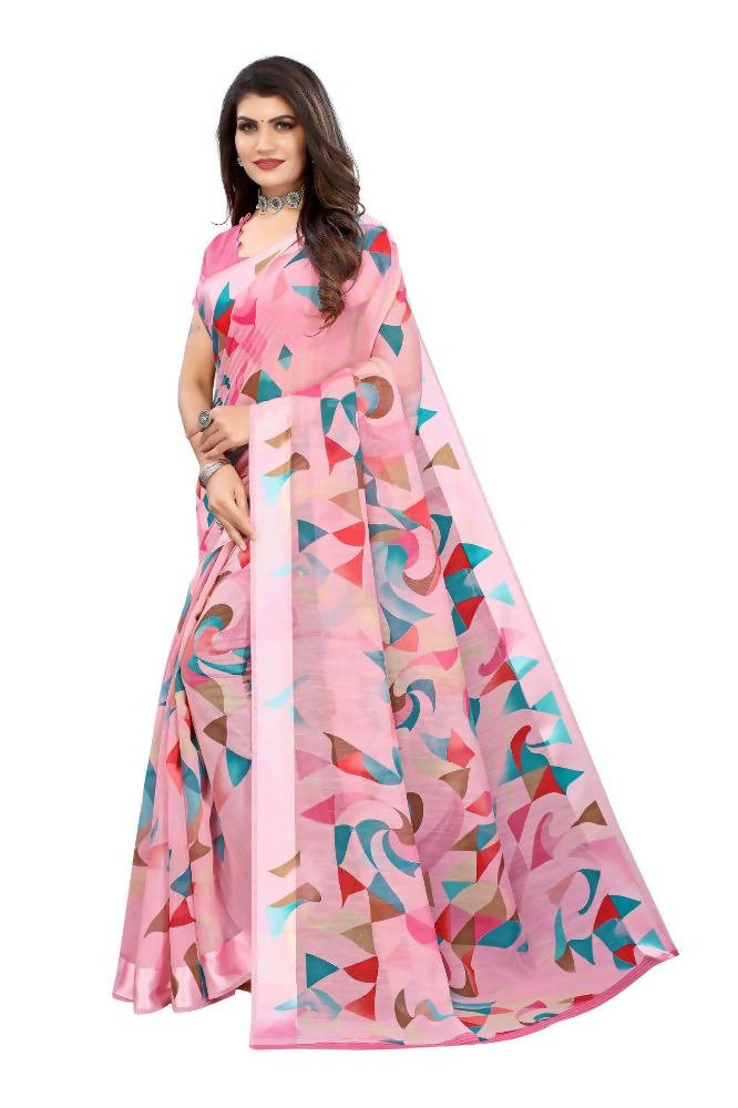 Vamika Pink Linen Satin Border Saree