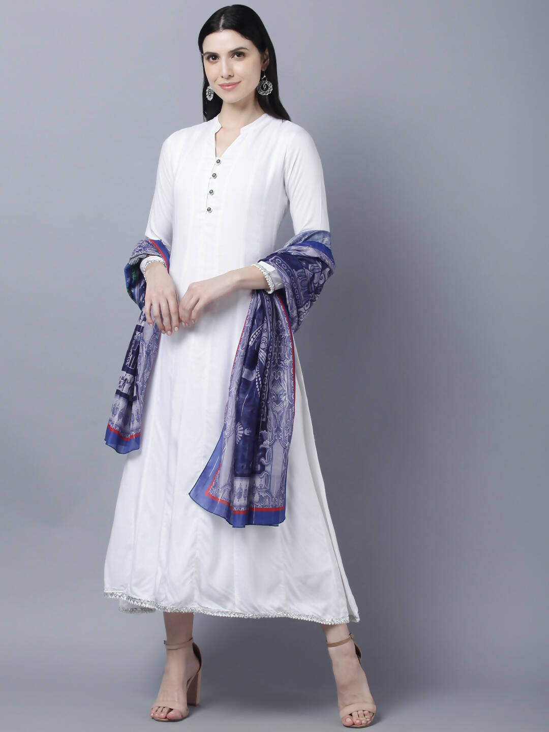 Myshka Women White Anarkali Kurta With Dupatta - Distacart
