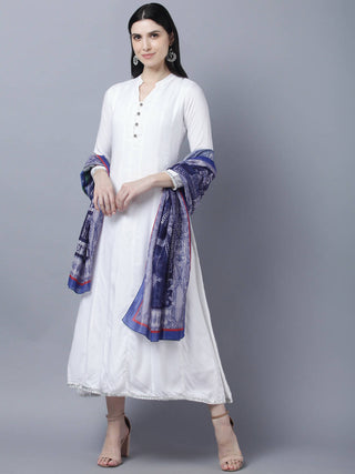 Myshka Women White Anarkali Kurta With Dupatta - Distacart