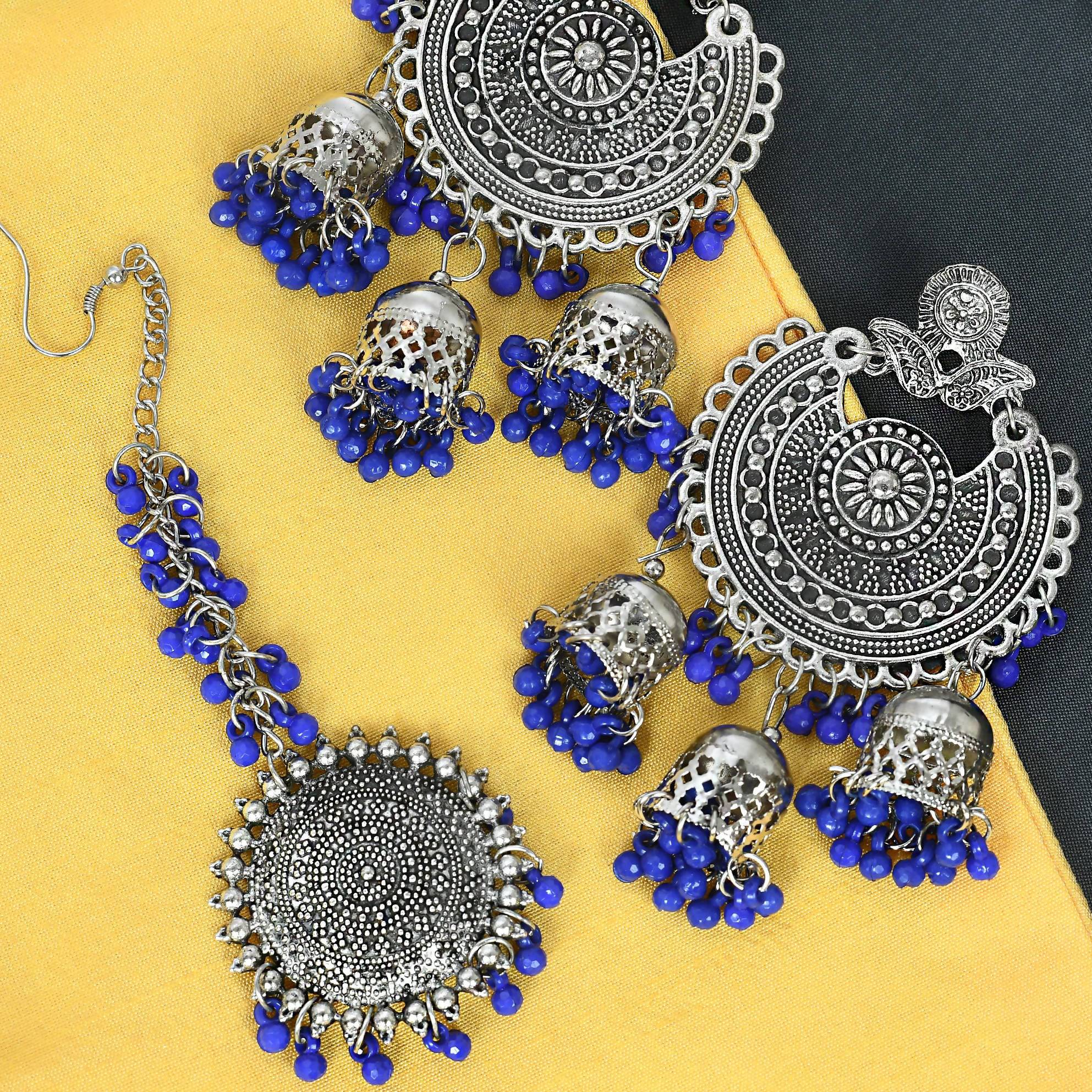 Mominos Fashion Johar Kamal Silver Jhumkas With Maang Tikka Earrings - Distacart