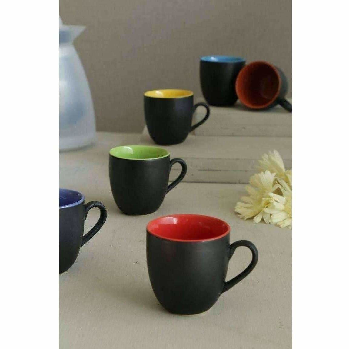 Black Mat Multicolour Tea/Coffee Cups, 180 Ml, Set of 6 Pieces. - Distacart
