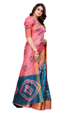 Thumbnail for Vamika Ethnic Fire Rama Jari Border Linen Saree - Distacart