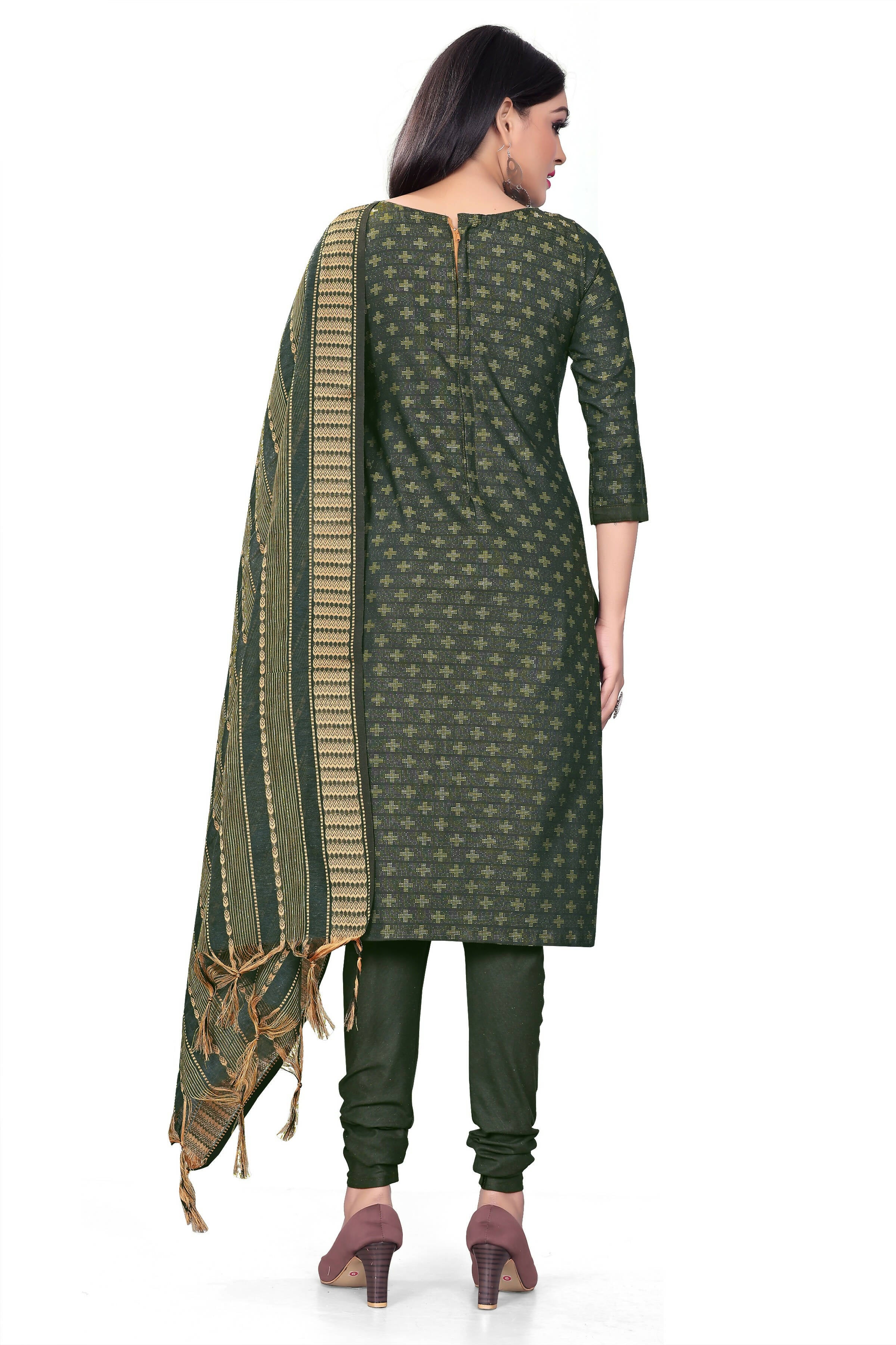 Green Cotton Jacquard Woven Unstitched Dress Material - Amara - Distacart