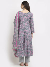 Thumbnail for Rudra Bazaar Grey Printed Anarkali Suit Set With Dupatta - Distacart