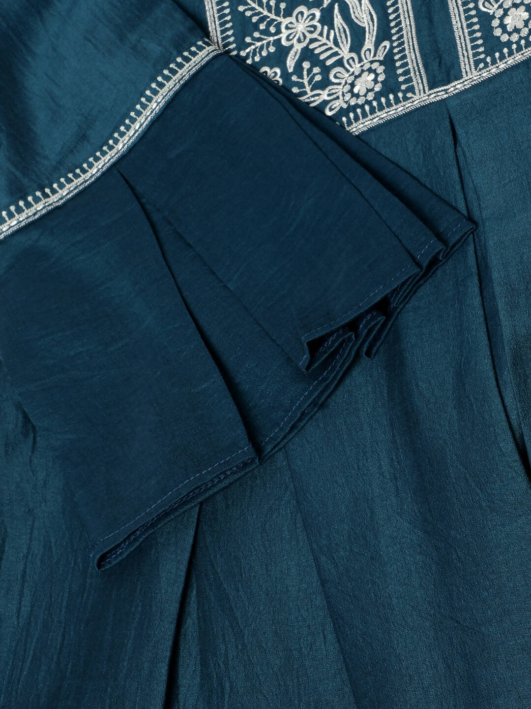 Teal Chinon Floral Embroidered Top with Bottom - Maanushi - Distacart