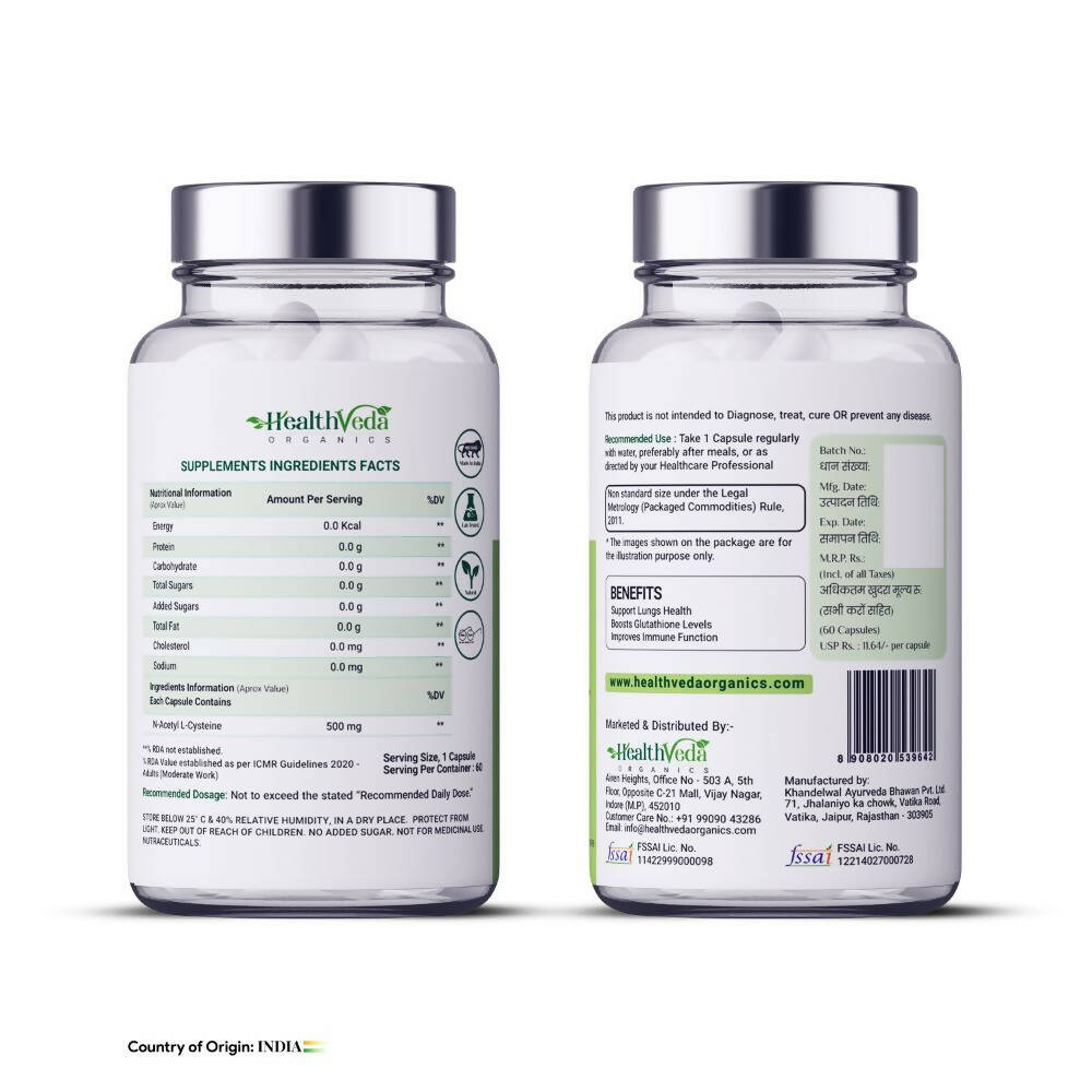 Health Veda Organics N - Acetyl L - Cysteine Veg Capsules - Distacart