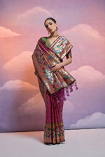 Thumbnail for Vishnu Weaves Women's Wine Paithani Silk Zari Woven Saree with Blouse - Distacart