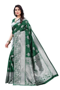 Thumbnail for Vamika Banarasi Jacquard Weaving Green Saree (AMEE GREEN)