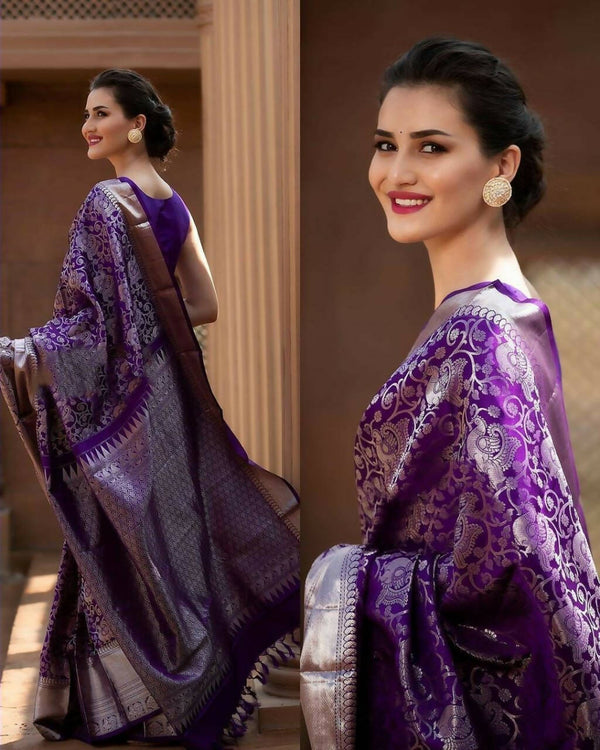 DEIANA'S Beautiful Golden Jari with New Design Soft Lichi Silk Saree - Majenta - Distacart