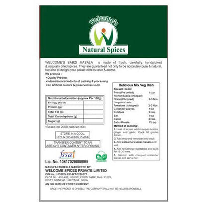 Welcome’s Natural Spices Sabzi Masala Powder - Distacart