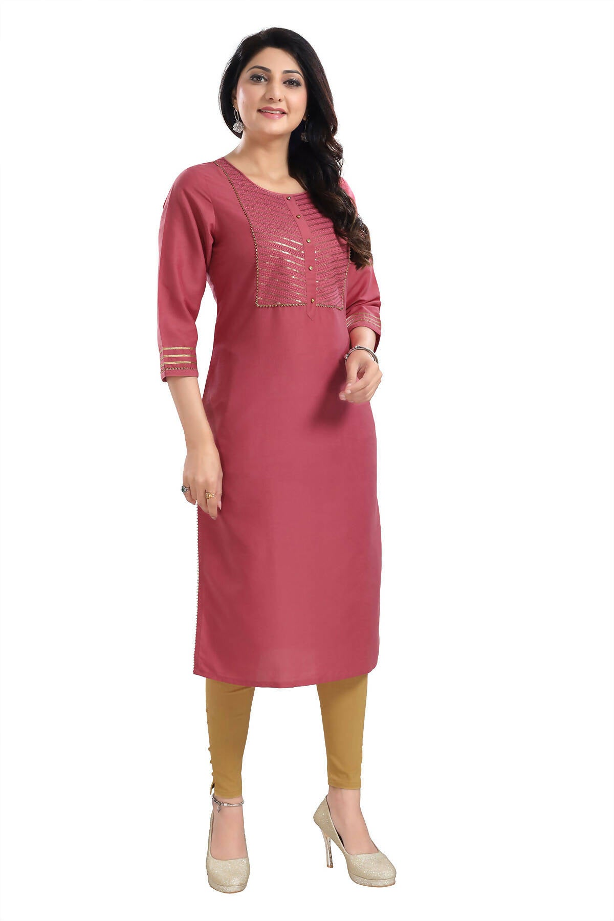Snehal Creations Gorgeous Coral Art Silk Designer Long Kurti Tunic With Sequines Embroidery - Distacart