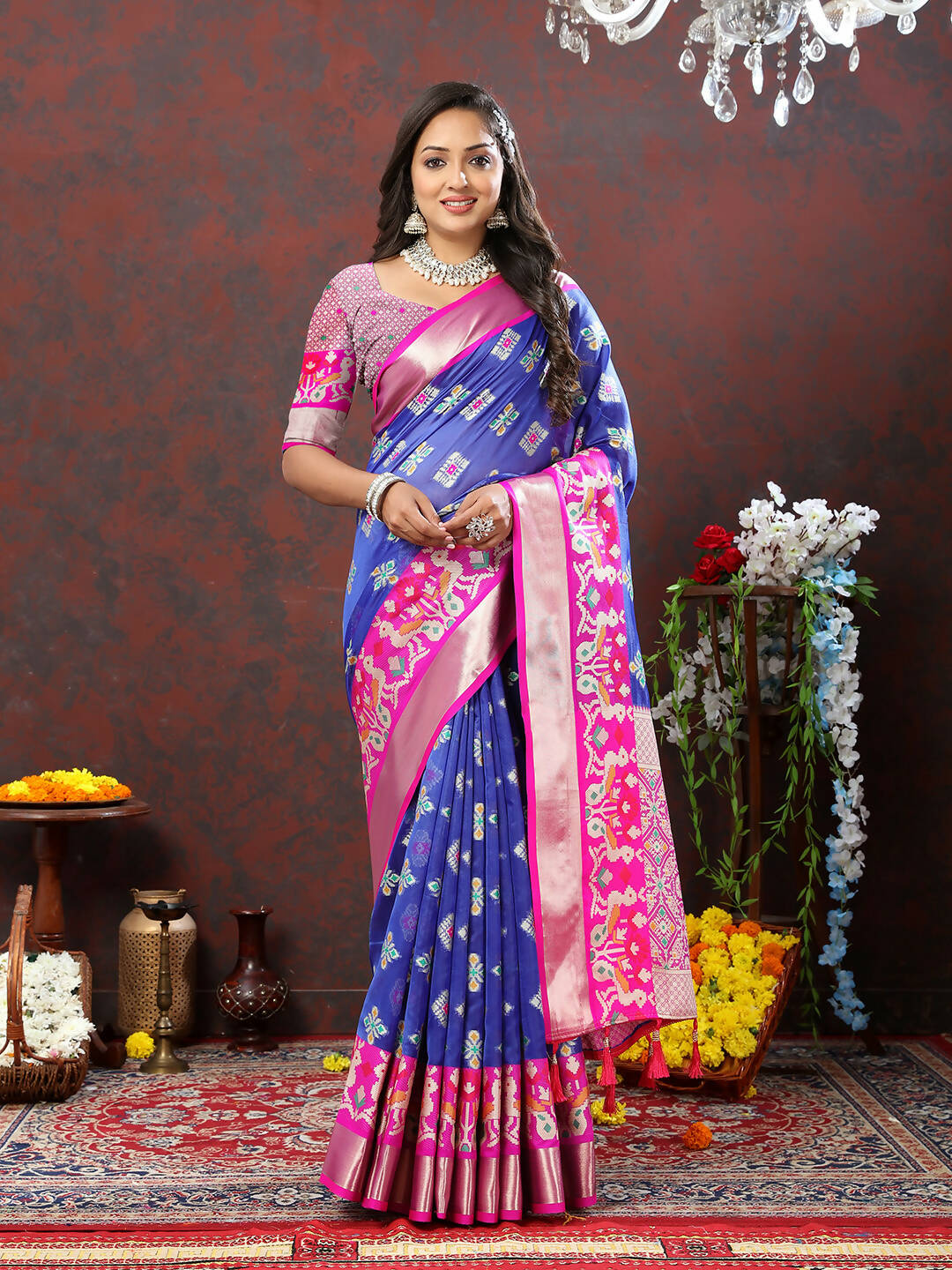Lorenvalley Fashion Blue Organza Silk Woven Design with Meenakari Weaving Saree - Distacart