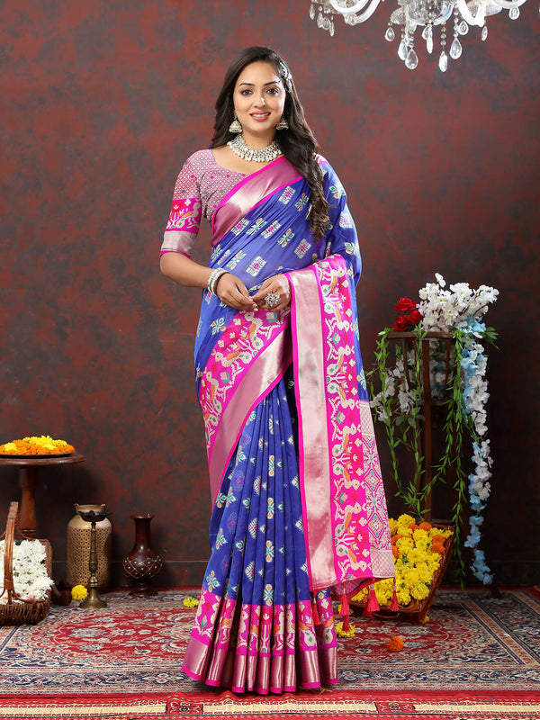 Lorenvalley Fashion Blue Organza Silk Woven Design with Meenakari Weaving Saree - Distacart