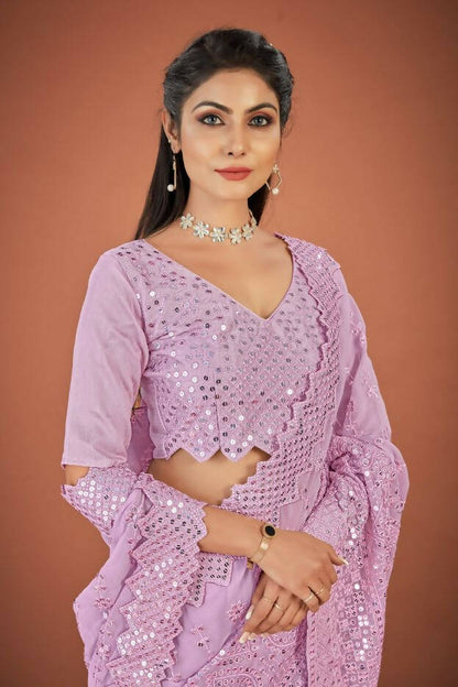 Vastrasky Lavender Georgette Designer Saree - Distacart