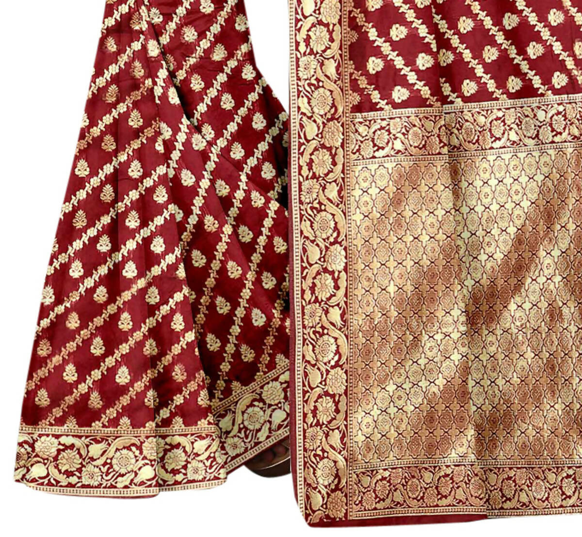 Vamika Maroon Weaving Banarasi Jacquard Saree - Distacart