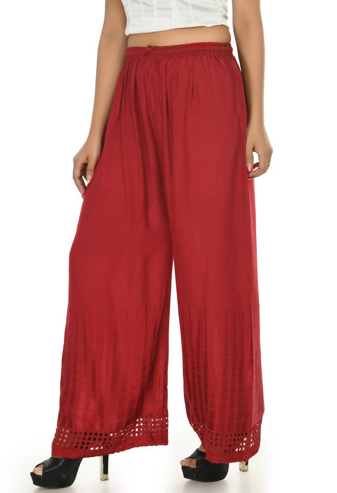 Mominos Fashion Moeza Reyon Cotton Maroon Color Cut Work Palazzo