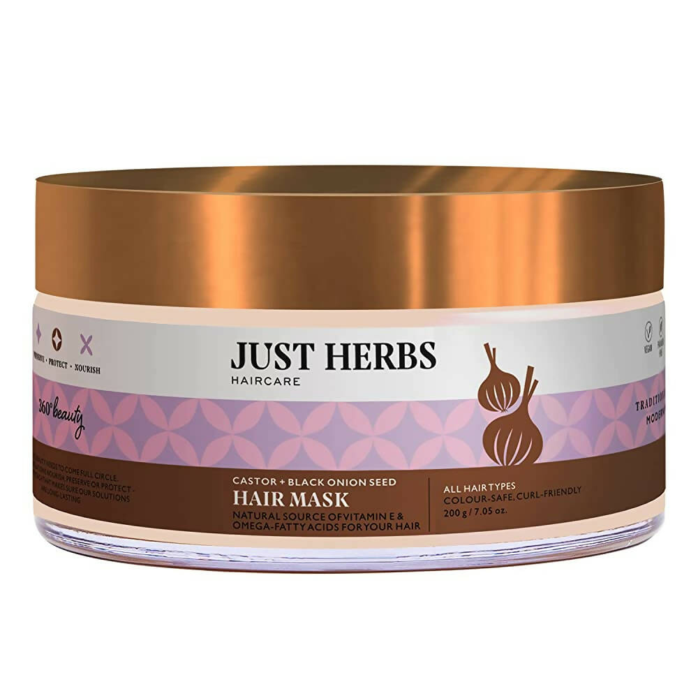 Just Herbs Anti Hairfall Natural Hair Mask With Castor & Black Onion Seed - Distacart