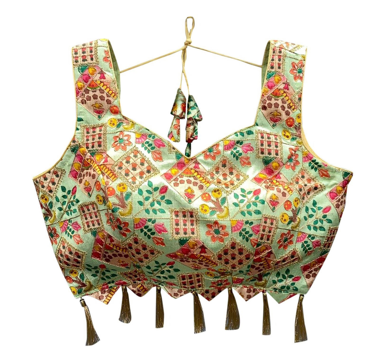 Vamika Pista Green Banglori Silk Digital Print And Embroidery Blouse - Distacart
