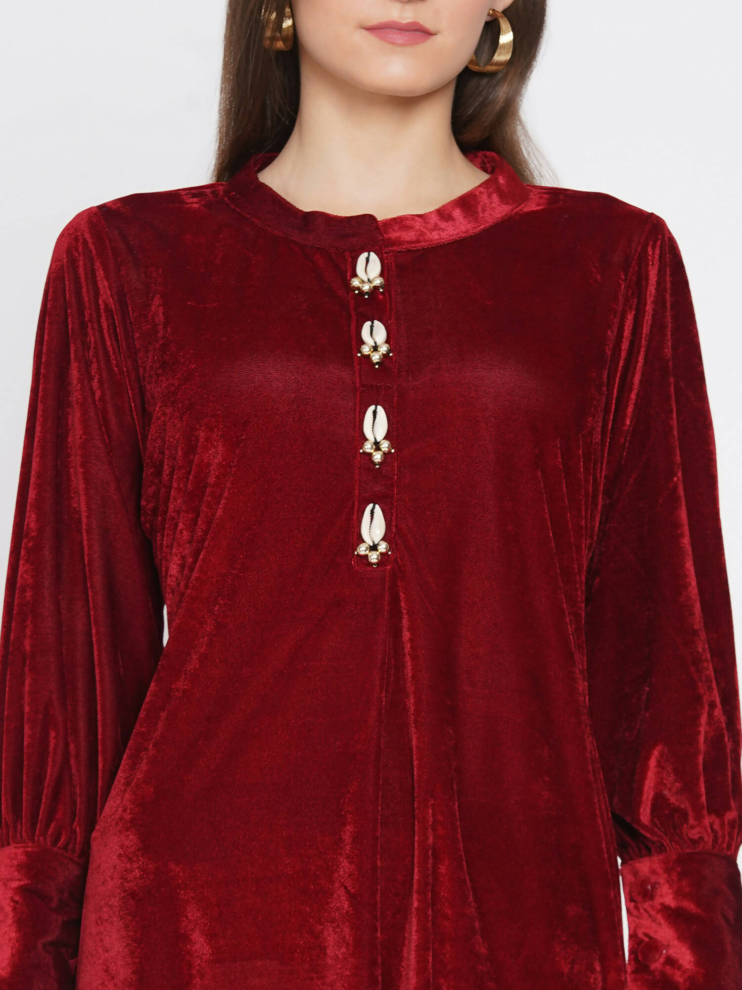 Women Republic Maroon Velvet Cowl Style Kurta With Pants - Distacart