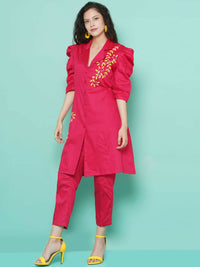 Thumbnail for Women Republic Pink Cotton Silk Embroidered and Embellished Coord Set - Distacart