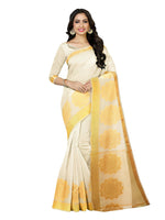 Thumbnail for Mimosa Women's Off White Linen Blend Kasavu Saree - Distacart